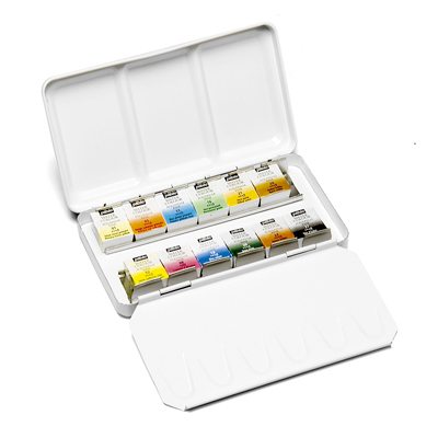 Boîte D'aquarelle Vide Sky Blue - Métal, Fond Plat - Pour 12 Demi-godets Ou 6 Godets - Palette Voyage