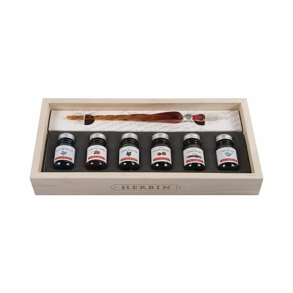 Stylo Plume En Verre Cristal à Tremper - Fait Main Pour Calligraphie Et Signatures - Kit Avec 2 Plumes Et Écrin Cadeau (Rouge)