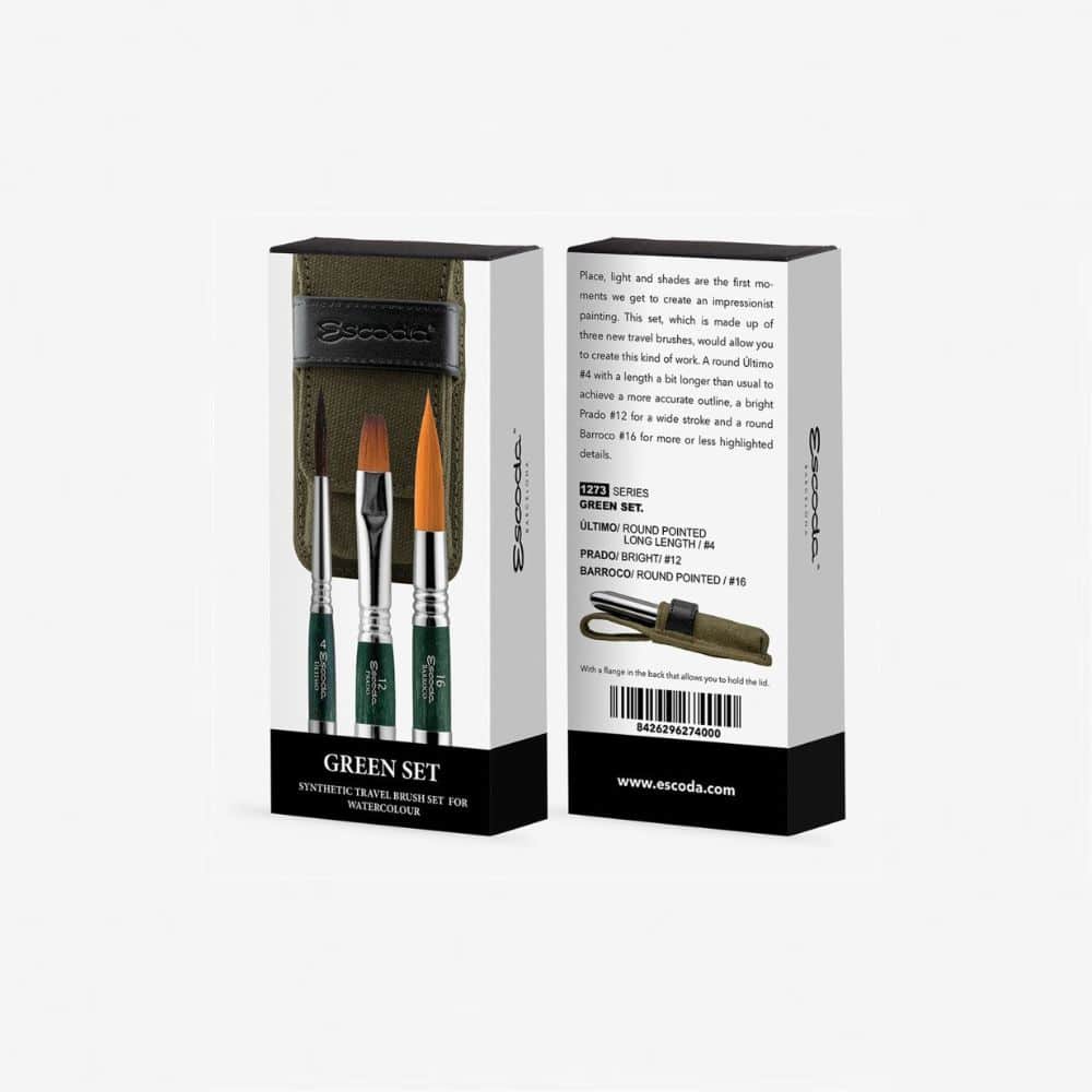 ESCODA - Green set de 3 pinceaux synthétiques de voyage