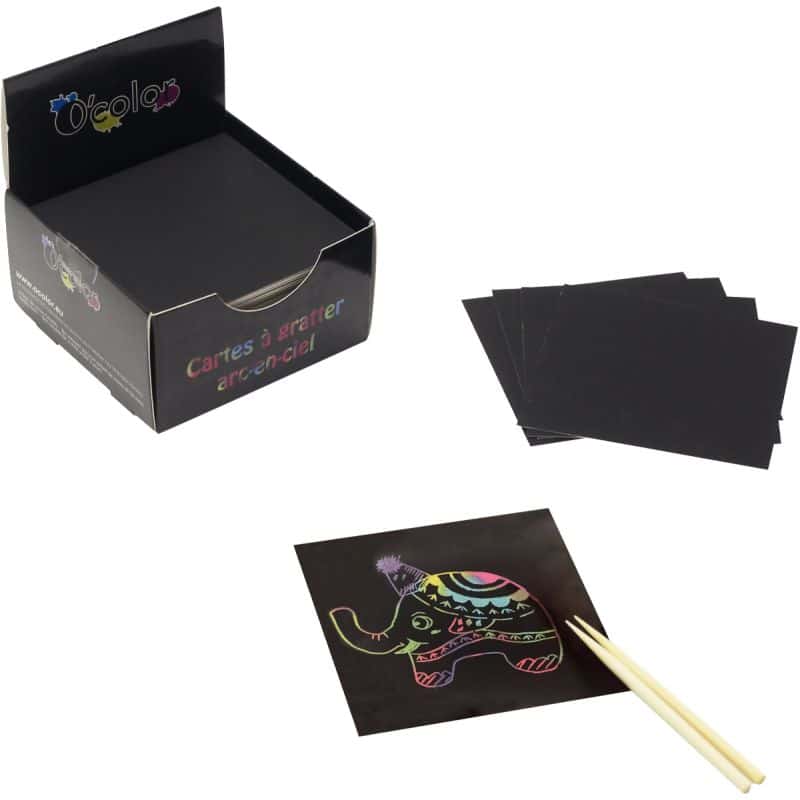 Bloc de 150 mini cartes à gratter arc-en-ciel