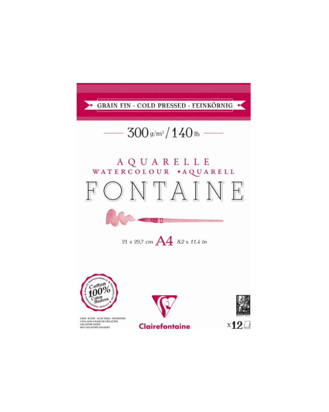 CLAIREFONTAINE – Bloc papier aquarelle grain fin Fontaine 300 g/m² A4