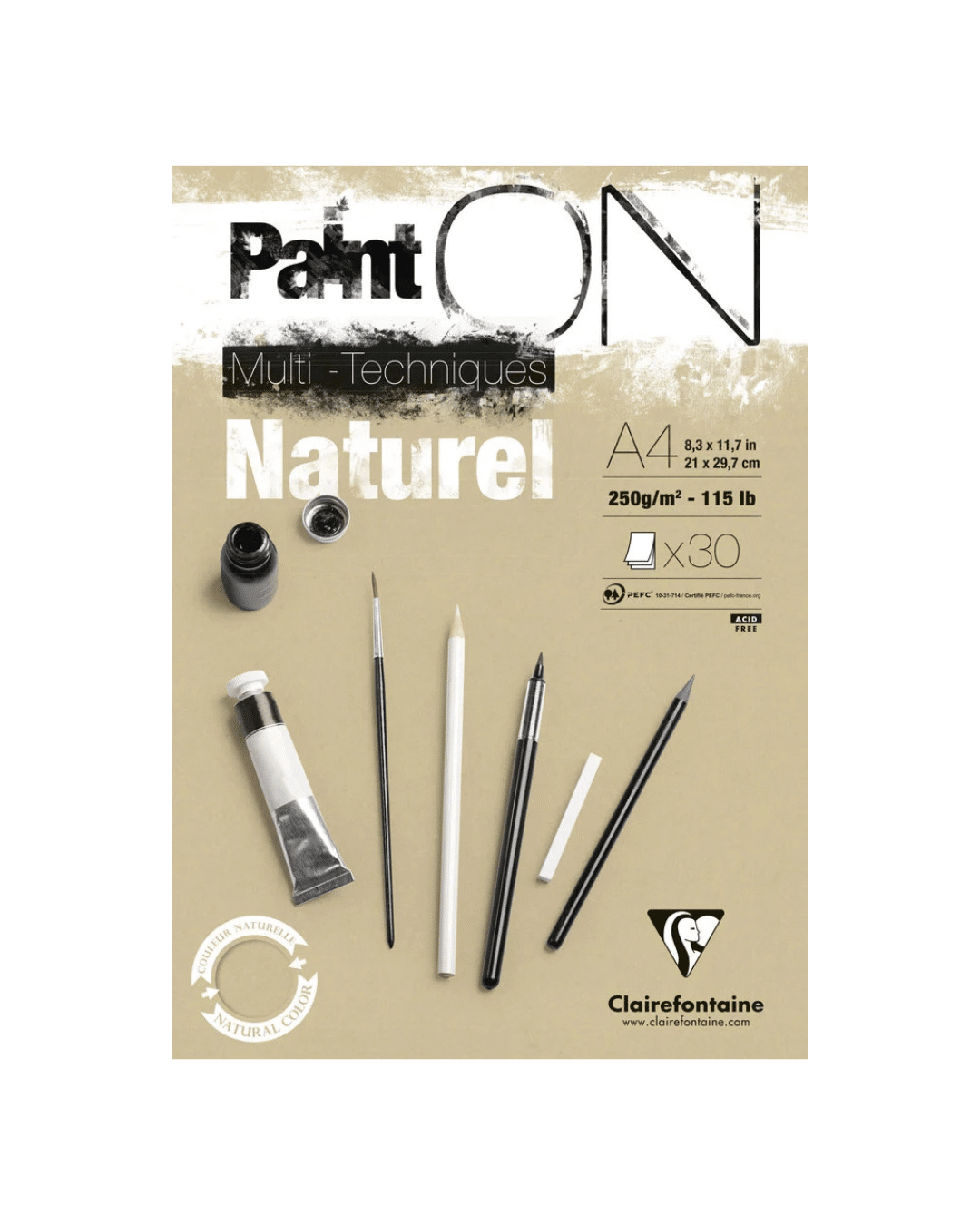 CLAIREFONTAINE Bloc Paint’ON Naturel 250 g/m² A4