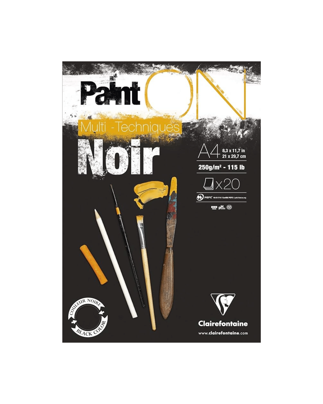 CLAIREFONTAINE – Pochette de Papier Paint’ON Recyclé 250 g/m² 50 × 65 cm - papier multi-techniques noir