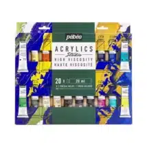 PEBEO – Set de 20 Studio Acrylics high viscosity 20ml + 1 brosse soies beau blanc gratuite