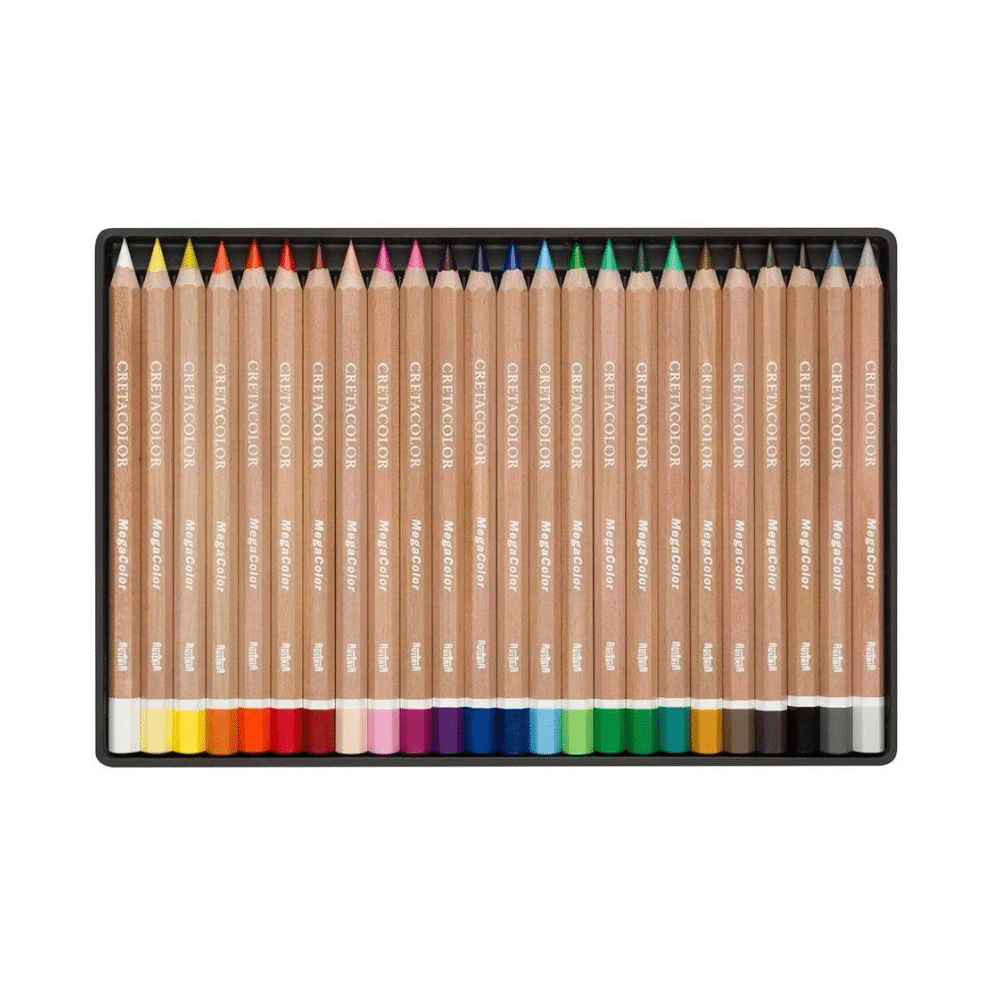 CRETACOLOR - Boîte métallique de 24 crayons de couleurs Mega